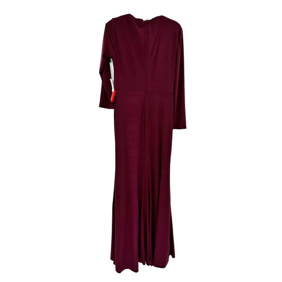 Mac Duggal 67848 Red Berry Faux Wrap Maxi Gown Beaded Bodice 4 NWT - Picture 4 of 7